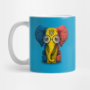 Baby Elephant with Glasses and Moldovan Flag Mug